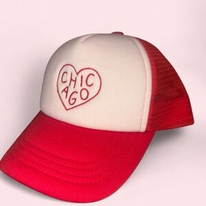White and Red Trucker Hat with CHICAGO Logo